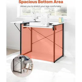 Vevor Nähtisch Nähmaschinentisch mit klappbarer Tischplatte & verstellbarer Ablage & Stahlbeinen, Mehrzwecktisch Computertisch für Zuhause Modestudio Kunststudio Bildungseinrichtung, Weiß