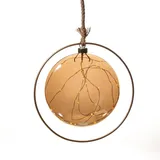 MARELIDA LED Glaskugel im Ring Deko Kugel Juteseil beleuchtet Timer D:20cm gold