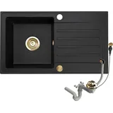 Faizee Möbel Granitspüle Küchenspüle inkl. Siphon Gold Einbauspüle Granit Spülbecken Spüle 76x44 Schwarz - Schwarz