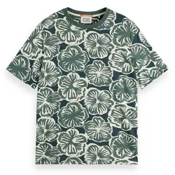 SCOTCH&SODA Herren T-Shirt - Big All Over Print T-Shirt, Kurzarm, Print, Baumwolle Grün/Weiß 2XL
