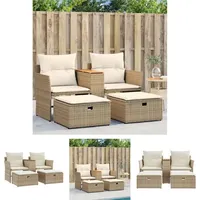 Gartensofa 2-Sitzer mit Hockern Beige Poly Rattan - Gartensofas - Beige - The Living Store