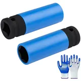 PLCatis 2 Stück 17mm Schlagschrauber Nüsse 17er Nuss mit Kunststoffhülse Steckschlüsseleinsatz 17mm Nuss Radwechsel für Drehmoment und Schlagschrauber,Mit 1 Stück Schutzhandschuhen