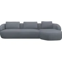 Wohnlandschaft FLEXLUX "Torino, rund, L-Form, Sofa-Ecke mit Recamiere, Longchair-Sofa" Sofas Gr. B/H/T: 307cm x 85cm x 146cm, Boucle, Chaiselongue rechts, blau (navy blue) Modernes, organisches Sofa-Design, Kaltschaum, Wellenunterfederung