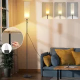 GBLY Stehlampe Wohnzimmer Dimmbar Stehleuchte: Standleuchte mit LED Lampe Vintage Standlampe Beige Lampenschirm 3000K-6500K Wohnzimmerlampe Seilzugschalter Retro Stoff Leselampe für Schlafzimmer