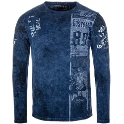 Herren Longsleeve gebatikt Baumwoll-Langarm-Shirt Sommer-Pullover Freizeit-Shirt R-10146 Marine - M