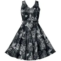 Belsira - Rockabilly Kleid knielang - Swing-Blumenkleid - S bis 4XL - für Damen - Größe XXL - schwarz/weiß - XXL