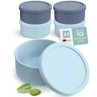 Blumtal Pizzaballenbox mit Deckel 4er Set - BPA-freie Pizza Ballenbox Silikon 14,5x6,5cm - antihaftende Pizza Box für optimale Gärung - Gärbox - Teigballenbox - Pizzabox - Pizzateig Box - Set Blau