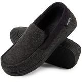 LongBay Herren Memory Foam Mokassin Hausschuhe Plüsch Fleece Haus Slipper in Indoor Outdoor Schuhe - 44 EU