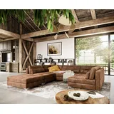 DeLife Wohnlandschaft Elio 300x185 cm Lederimitat Vintage Braun Antik mit Hocker, Wohnlandschaften