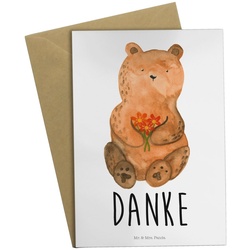 Mr. & Mrs. Panda Grußkarte Bär Dankbar - Weiß - Geschenk, Hochzeitskarte, Teddybär, Teddy, Blume, Hochglänzende Veredelung weiß