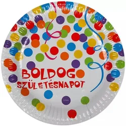 Alles Gute zum Geburtstag 6 Stk. Kartonteller mit Aufschrift - 23 cm, Konfetti-Design