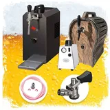 ich-zapfe Komplett Set - Zapfanlage JET 30 Bierkoffer, Bierzapfanlage, Durchlaufkühler 1-leitig Trockenkühler, bis zu 35 Liter/h mit Holzfass, Zapfkopf:5 Liter Adapter