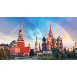 Fototapete PAPERMOON "Moskau mit Regenbogen", bunt, B:4,50m L:2,80m, Vlies, Tapeten