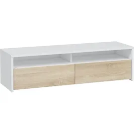 VS Venta-stock - Silva Tv-schrank, 2 Türen, Weiß Und Eiche, 130 Cm Breit