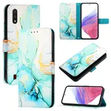 nancencen für Samsung Galaxy A01 Hülle, PU Leder Handyhülle Kapphülle mit Kartenfach Magnetisch Rundumschutz Mode Marmormuster Handytasche Case Handytasche Case, Grün