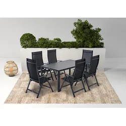 Garten-Essgruppe KONIFERA "Messina", grau, Sitzmöbel-Sets, klappbar, 7-fach verstellbare Rückenlehne, Tischplatte aus Alulatten