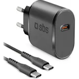 SBS Netzladegerät und Kabel, USB-C auf USB-C, 1 m, Schwarz