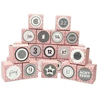 Frau WUNDERVoll® Adventskalender Vorfreude, Faltschateln rosa,weiße Sterne, XL Ziffern