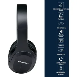 Grundig Kopfhörer Kabellos Bluetooth - Kopfhörer Over Ear mit 40 Stunden Spielzeit - Kabellos mit Mikrofon - Inkl. 3,5mm Audiokabel und USB-C Ladekabel