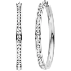 Paar Creolen FIRETTI "Schmuck Geschenk, Kanalfassung", silber (edelstahlfarben, kristallweiß, kristallweiß), Ohrringe, Damen, Edelstahl, mit Kristallstein