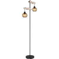 GLOBO LIGHTING Stehlampe "PAULO", schwarz Lampen, Stehlampe/Holz/Glas amber/Wohnzimmer/Schlafzimmer