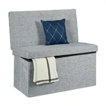 Relaxdays Sitzhocker mit Lehne Leinen 73 x 76 x 38 cm Grau
