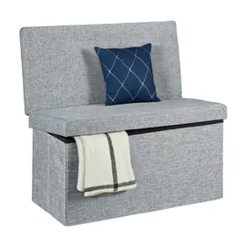 Relaxdays Sitzhocker mit Lehne Leinen 73 x 76 x 38 cm Grau
