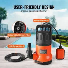 Vevor Schmutzwasserpumpe 700 W 15700 L/h 10,1 m Förderhöhe mit 3 m Netzkabel