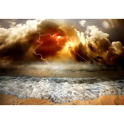 Fototapete PAPERMOON "Strand mit Gewitter", bunt, B:3,00m L:2,23m, Vlies, Tapeten