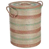 Aufbewahrungskorb mit Deckel Griffen Seegras natürlich gestreift rund 50cm Sadec