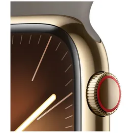 Apple Watch Series 9 GPS + Cellular 45 mm Edelstahlgehäuse gold, Sportarmband tonbraun M/L