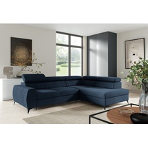 Fun Möbel Ecksofa Schlafsofa Sofa TORONTO Stoff Element Blau Ottomane Rechts