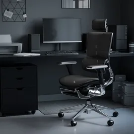 Diablo Chairs Diablo V-Master Bürostuhl Ergonomisch Schreibtischstuhl Fußstütze Mesh 3D Armlehnen Kopfstütze Sitz Verstellbar Flexible Lendenwirbelstütze (Schwarz)