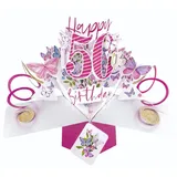 Second Nature Pop Ups Grußkarte PopUp "Happy 50th Birthday" Schmetterlinge