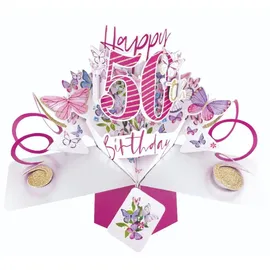 Second Nature Pop Ups Grußkarte PopUp "Happy 50th Birthday" Schmetterlinge