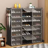 YUENFONG Schuhregal Schuhablage Schuh Organizer Schuhregale aus Kunststoff mit durchsichtig Tür, Schuhschrank Platzsparend Schuhboxen, für Schuhen, Spielzeug, Kleidung(122×32×124cm)