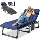 Meulbaty Klappbett Gästebett mit Auflage, Kopfstütze & verstellbarer Rückenlehne mit Aufbewahrungstasche und Matratze, 190x68x30cm, blau blau