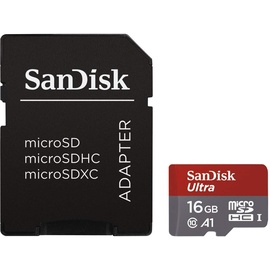 SanDisk microSDHC Ultra 16GB Class 10 98MB/s UHS-I U1 V30 A1 + SD-Adapter