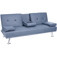 Mendler 3er-Sofa HWC-F60, Couch Schlafsofa G√§stebett, Tassenhalter verstellbar 97x166cm ~ Kunstleder, dunkelblau