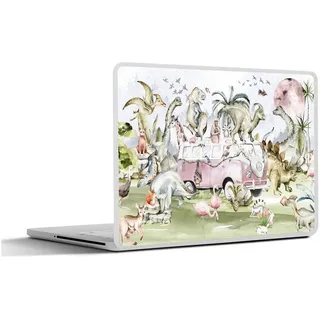 MuchoWow Laptop-Aufkleber Dinosaurier - Kinder - Bus - Bäume - Tiere - Kinder, (1tlg), Aufkleber Geeignet für Laptops, Schutz vor Kratzern, Sticker, 31x22 cm bunt Ø 38.44 cm x 31 cm x 22.5 cm