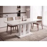 Endo-Moebel Säulen-Esstisch "Appia White" 130-210cm ausziehbar, erweiterbar, modern (1 Tisch), 2 Erweiterungsplatten, für 4, 6 oder 8 Personen, weiße Beine weiß