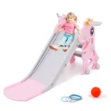 Arkyomi rutsche Indoor ab 1 2 3 4 5 Jahr,2in1 Baby rutsche spielgeräte mit basketballkorb Indoor Outdoor,kleine rutsche Baby Slide,babyrutsche für Kleinkind,plastikrutsche kinderrutschbahn(Rosa)