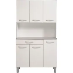 Buffet PARISOT "Spoon 1, Küchenbuffet, viel Stauraum, 6 Türen", weiß, B:101cm H:185cm T:40cm, Spanplatte, Schränke, Schublade, Arbeitsfläche und Regale