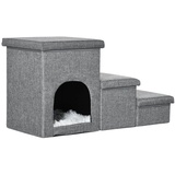 PawHut Hundetreppe mit einem Plüschkissen grau 73,5L x 33B x 40,5H cm