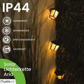 Lumiled Lichterkette Laterne Solar außen 10 Laterne LEDs 3,8 Meter Warmweiß 3000K Solarlichterkette Laternen Outdoor Lichterketten Hochzeit Balko... - Schwarz