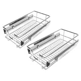 JEOBEST Auszug Teleskopschublade, Schrankauszug für zusätzlichen, (2er Set), für 26cm-Schrank, Verchromt, Küchenschublade silberfarben