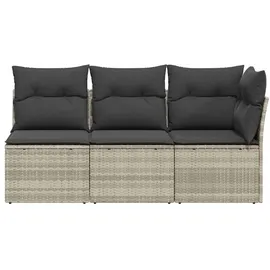 vidaXL Gartensofa mit Kissen 3-Sitzer Hellgrau Poly Rattan