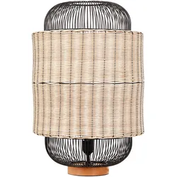 Tischlampe Rattan nautrfarben / schwarz 55 cm Laternenform TANGANYIKA