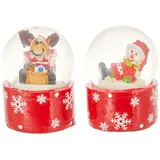 Dekohelden24 ***Mini-Schneekugel Weihnachtselch/Schneemann im 2er Set, Maße H/B/Ø Kugel: ca. 5 x 3,5 cm/Ø 3,5 cm.