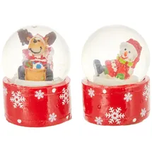 Dekohelden24 ***Mini-Schneekugel Weihnachtselch/Schneemann im 2er Set, Maße H/B/Ø Kugel: ca. 5 x 3,5 cm/Ø 3,5 cm.